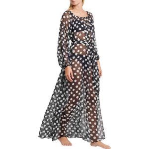 Rosamosario Scent Of Mykonos Silk Polka Dot Chiffon Night Dress Luxury S $985